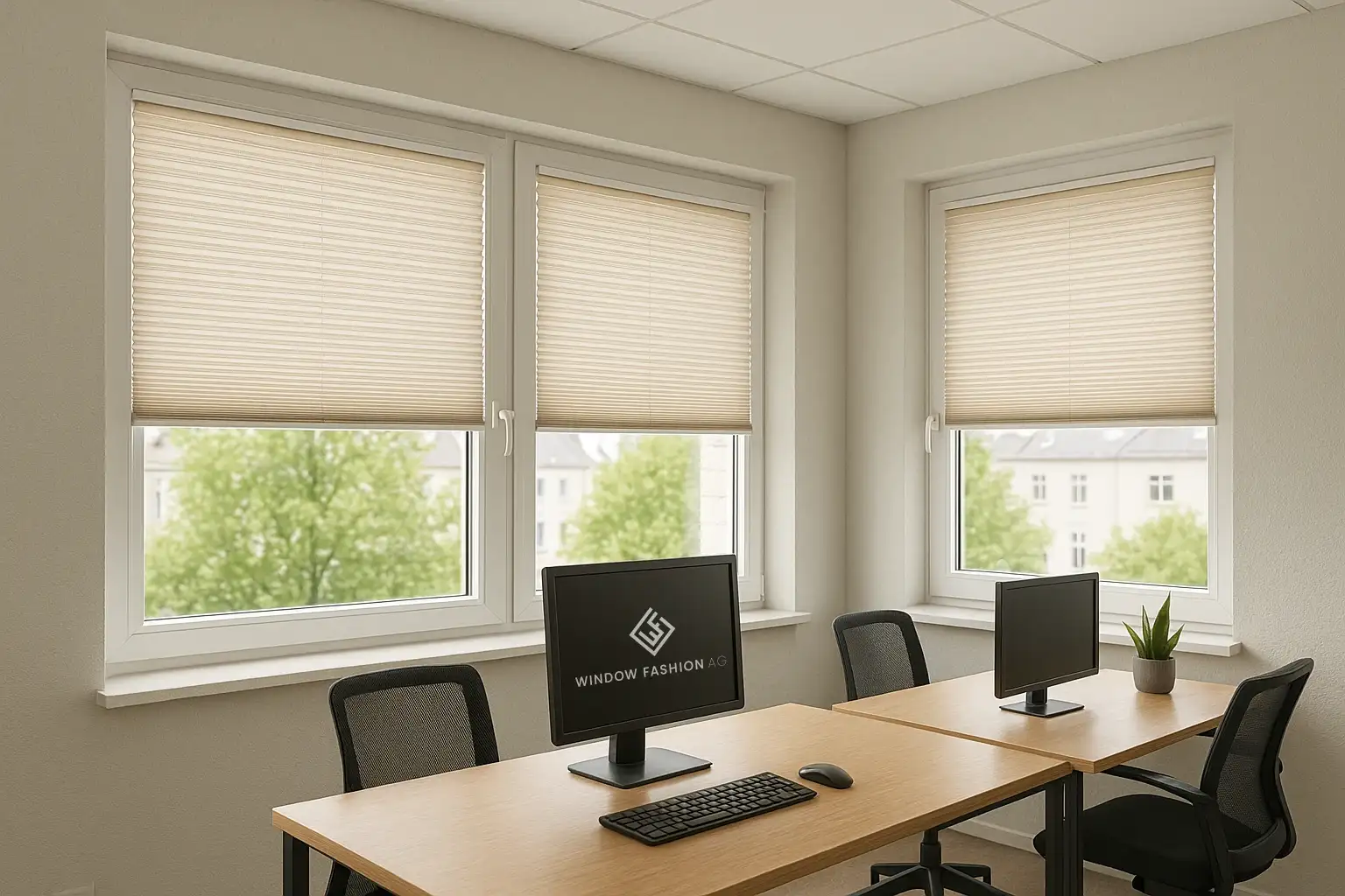 Energieeffizienz und Wärmeschutz mit Top-Down Wabenplissee und präziser Lichtlenkung Energieeffiziente Wabenplissees mit Wärmeschutz im Top-Down-Setup für präzise Lichtlenkung und blendfreies Arbeiten im modernen Innenraum